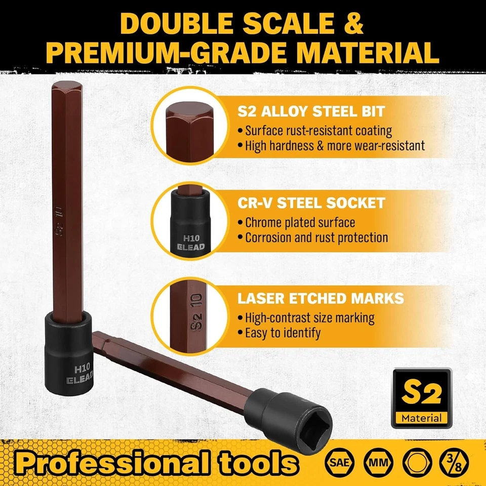 Extra-Long Allen Hex Bit Socket Set: 20-Piece 3/8 Inch Drive, S2 Steel, Standard - Image 3 of 4