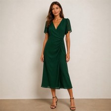 NWT Reformation Breanna Midi Dress Gathered Waist Side Slit Green Holiday Sz 0