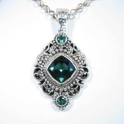 Sarda Sterling Silver Teal Fluorite & Bali Hai Mystic Topaz Enhancer Pendant