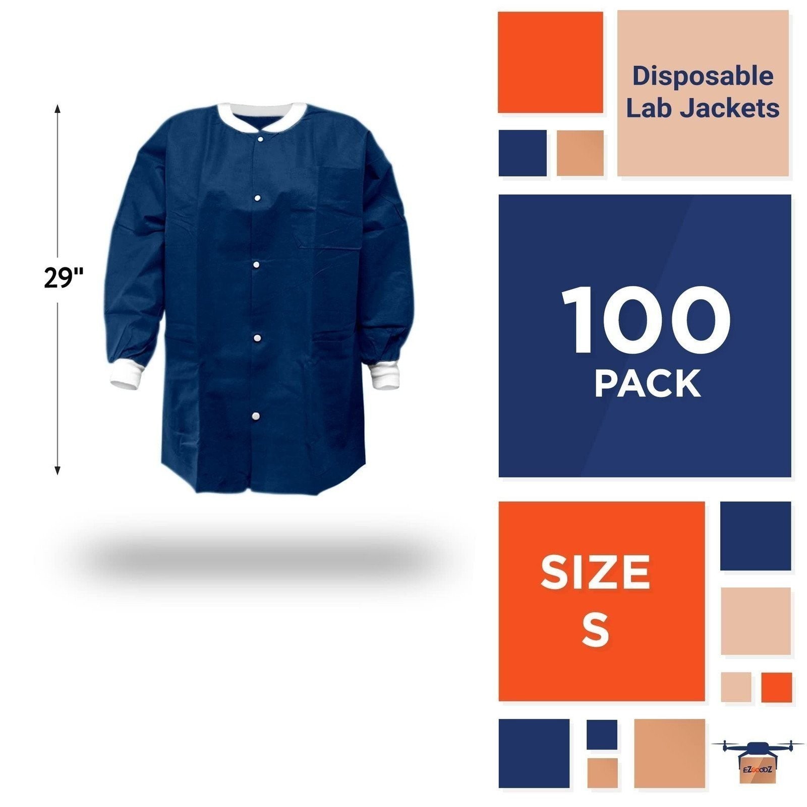 ALTRA Disposable Lab Jackets 29" Long Pack of 100 Blue Hip Length Work Gowns Small