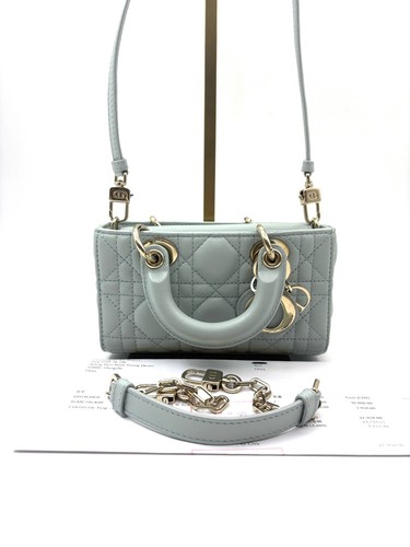 Dior Light Grey Cannage Lambskin Mini Lady Dior Handbag Authentic Preowned