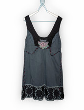 Free People Dress Teal Grey Beaded Flower Lace Mini Size M VGC Boho Hippy
