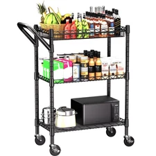 3 Tier Heavy Duty Rolling Utility Cart 18"DX23.8"WX36.6"H Carts with Wheels