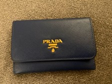 Portafoglio Prada Saffiano in pelle porta carte blu navy pochette da polso