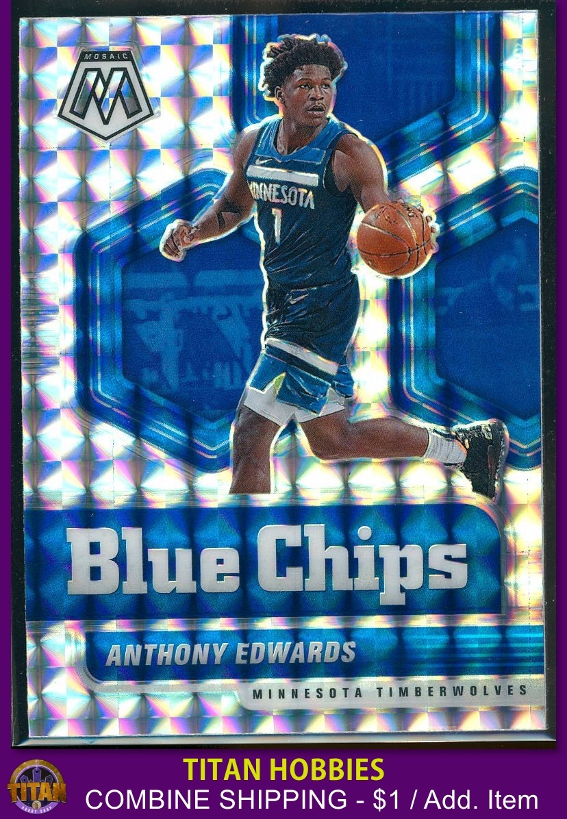 2020-21 Panini Mosaic Blue Chips Rookie #14 Anthony Edwards Mosaic RC