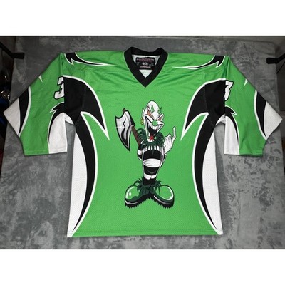 Ace Jerseys Mens Lime Green Axe Clown Hockey Jersey Size L Number 3 Graphic Mesh