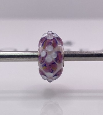 Trollbeads White Flower Purple Glass Bead 925 Sterling Silver New