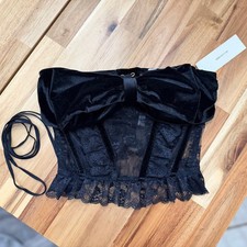Out From Under Black Lace Bow Corset Top Floral Sheer Boned Size M
