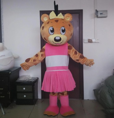 a girl panther mascot costume with pink dress for adult to wear