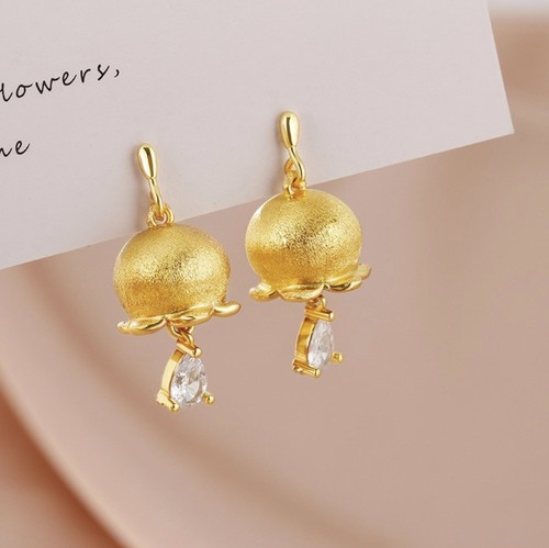 Anthropologie Flower Earrings Tulip CZ Crystal Gold 14k Stainless Steel Matte