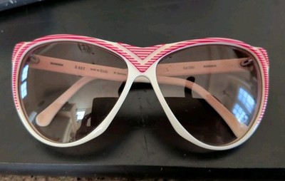West Germany Rodier 1970s Fabulous Sunglasses Oval Red Trim, Cream Mint Cond 