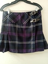 "The Kilt" Skirt Purple Tartan Plaid Buckle Ripple Pleated Scottish Bad girl