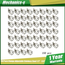 150 Pack Hose Clamps Adjustable Stainless Steel 1/2" - 3/4" Fuel Line Worm Clips