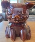 Vintage Hull Pottery Piggy Bank Sitting Up Brown Drip Majolica Brown Turquoise