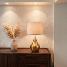 19.29 Pure Copper Table Lamp With Beige Shade For Entryway Console Table Decor 19.29 Pure Copper Table Lamp With Beige Shade For Entryway Console Table Decor