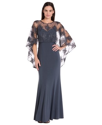 R&M Richards Gown 8 Gray Embroidered Sequin Evening Formal Wedding Guest NWT