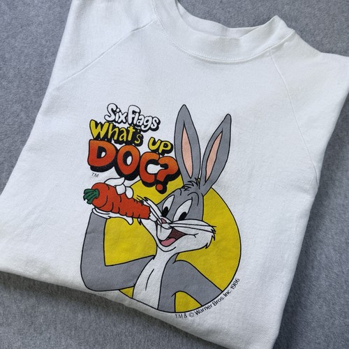 Vintage 1986 Bugs Bunny Six Flags Sweatshirt Tee Jays USA weiß Large (Damen M) - Bild 1 von 8