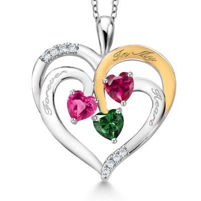 1.70 Ct Pink Created Sapphire Red Created Ruby Rhodium Plated Pendant with Chain