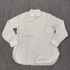Brioni Dress Shirt Mens 17.5 44 White Check Classic Fit Cotton Italy Long Sleeve