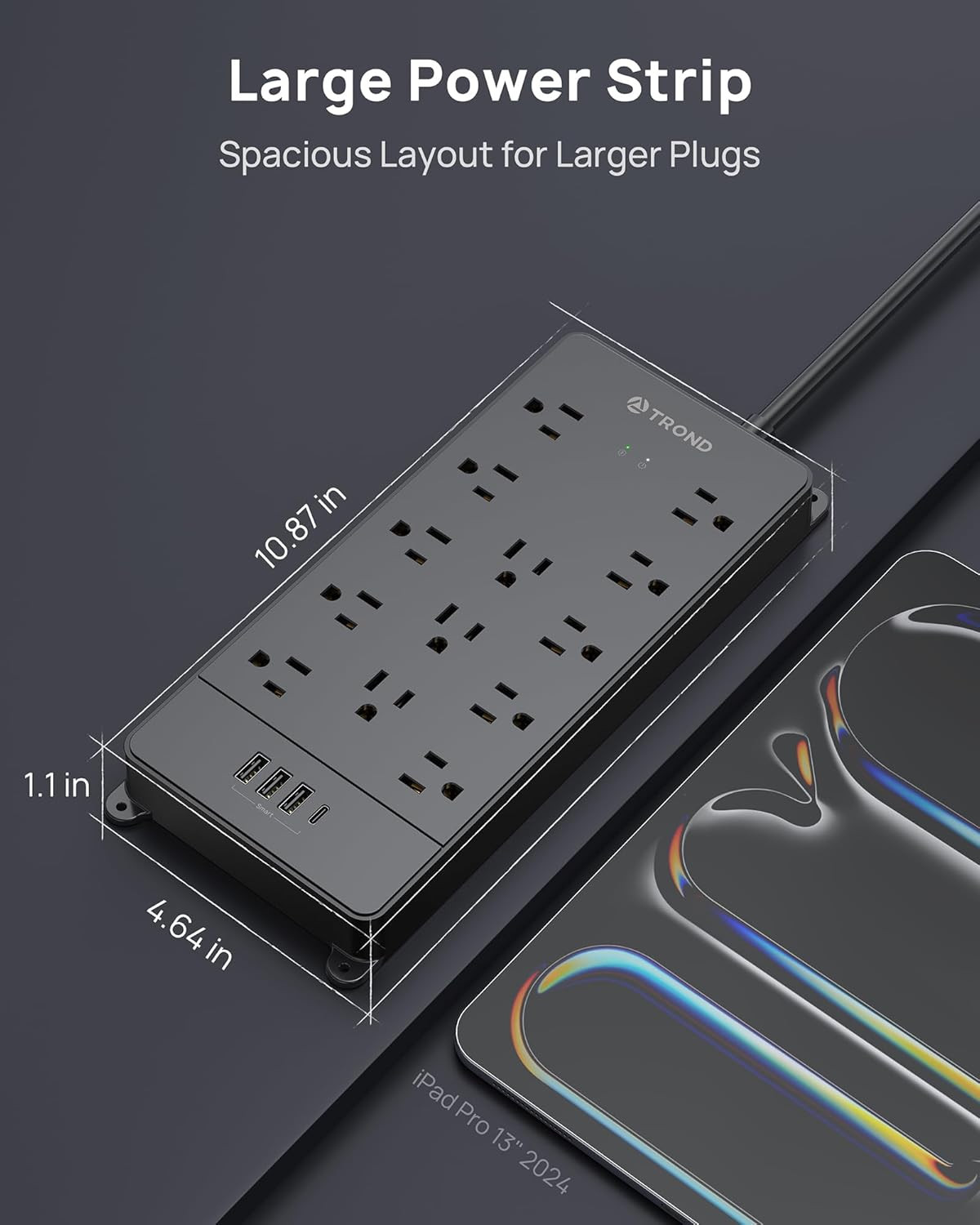 TROND Surge Protector Power Strip, 4000 Joules, ETL Listed, 13 Widely-Spaced Out