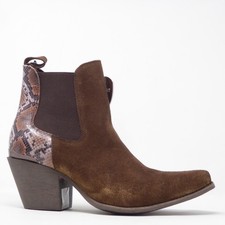 NEW Ariat Women Bradley Western Bootie Brown Suede Snake Print Snip Toe 9