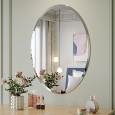 Mestikits Frameless Oval Mirror, 22x30 Inch Beveled Bathroom 30"L x 22"W