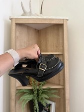 Toni Black Leather Slingback Block Heel Buckle Square Toe Women’s 8.5 M
