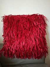 Cynthia Rowley Red All Fringe Square Throw Pillows Satin 17" Contemporary Chic