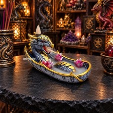 Amethyst Crystal Dragon Backflow Incense Cone Burner Gothic Ornament Sculpture