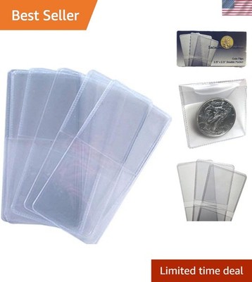25 Pack Double Pocket Coin Flips - Size 2.5x2.5, Clear, Reusable, Vinyl
