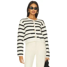 LINE & DOT Women's Benni Cardigan Sweater XS Cream Black Stripe Revolve NWOT