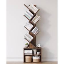 6 Tier Tree Bookshelf Small Bookcase with Storage Cabinet Narrow Bookshelves