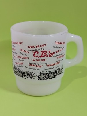 Anchor Hocking Fire-King C.B.'er Milk Glass Mug Cup C.B. Radio Trucker Slang
