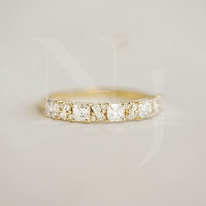 Authentic 0.8 TCW Asscher Cut Half Eternity Moissanite Wedding Band 14K Yellow Gold Plated
