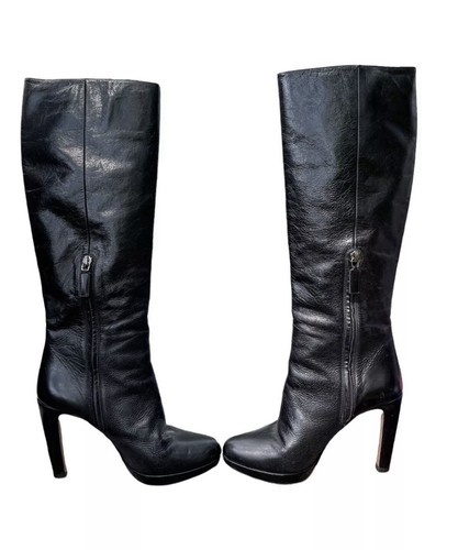 PRADA Leather Black Boots Knee High 2" Heel Size 5.5 US 36 EU - Picture 4 of 10