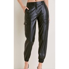 Venus Faux Leather Cargo Jogger Pants Black Size 2 Petite High Rise