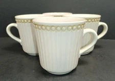 Cream Flat Ribbed Mugs Stoneware by International Tableworks Set of 4