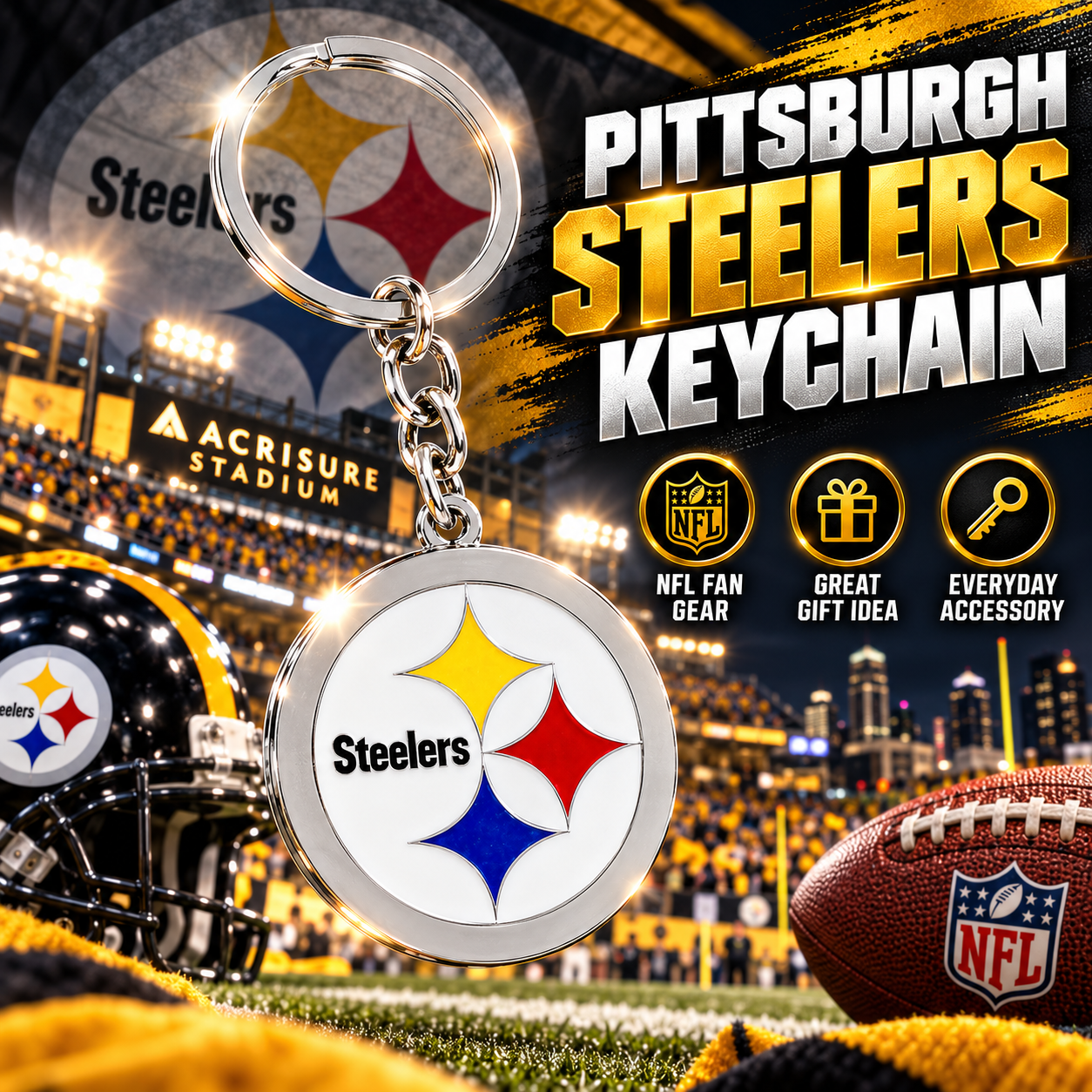 Pittsburgh Steelers NFL Metal Keychain Team Logo Key Ring Football Fan ...