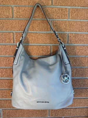 MICHAEL MICHAEL KORS Bedford Belted Gray Pebble Leather Hobo Shoulder Bag Large