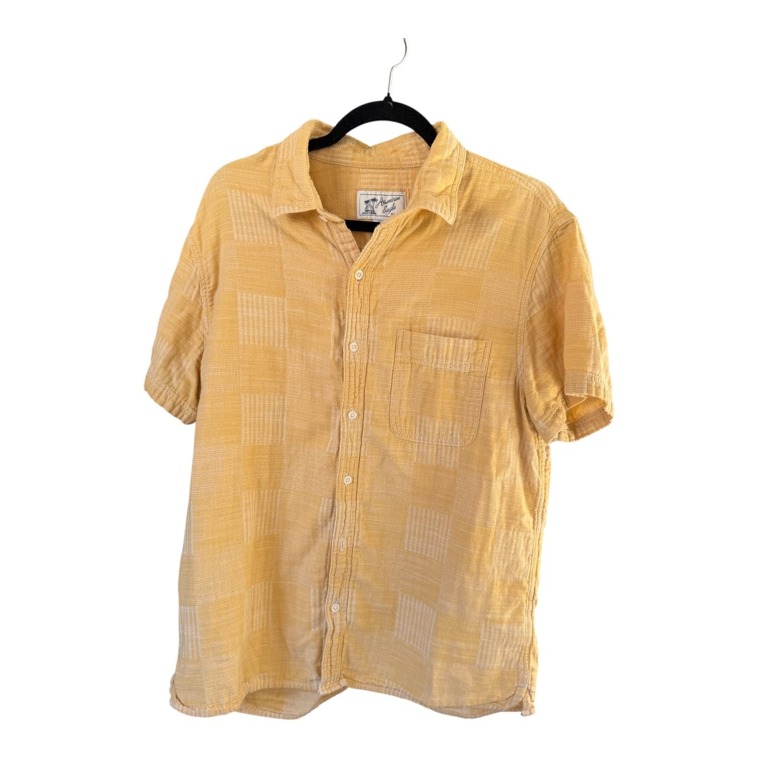 American Eagle Yellow Patchwork Jacquard Short Sl… - image 1