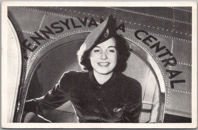 c1940s PENNSYLVANIA CENTRAL AIRLINES Ad Postcard ''Charming Air Hostess'' Unused
