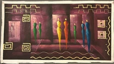 Hand-Painted Oil Painting on Canvas Paper 24x43. "Rhythmic Figures"