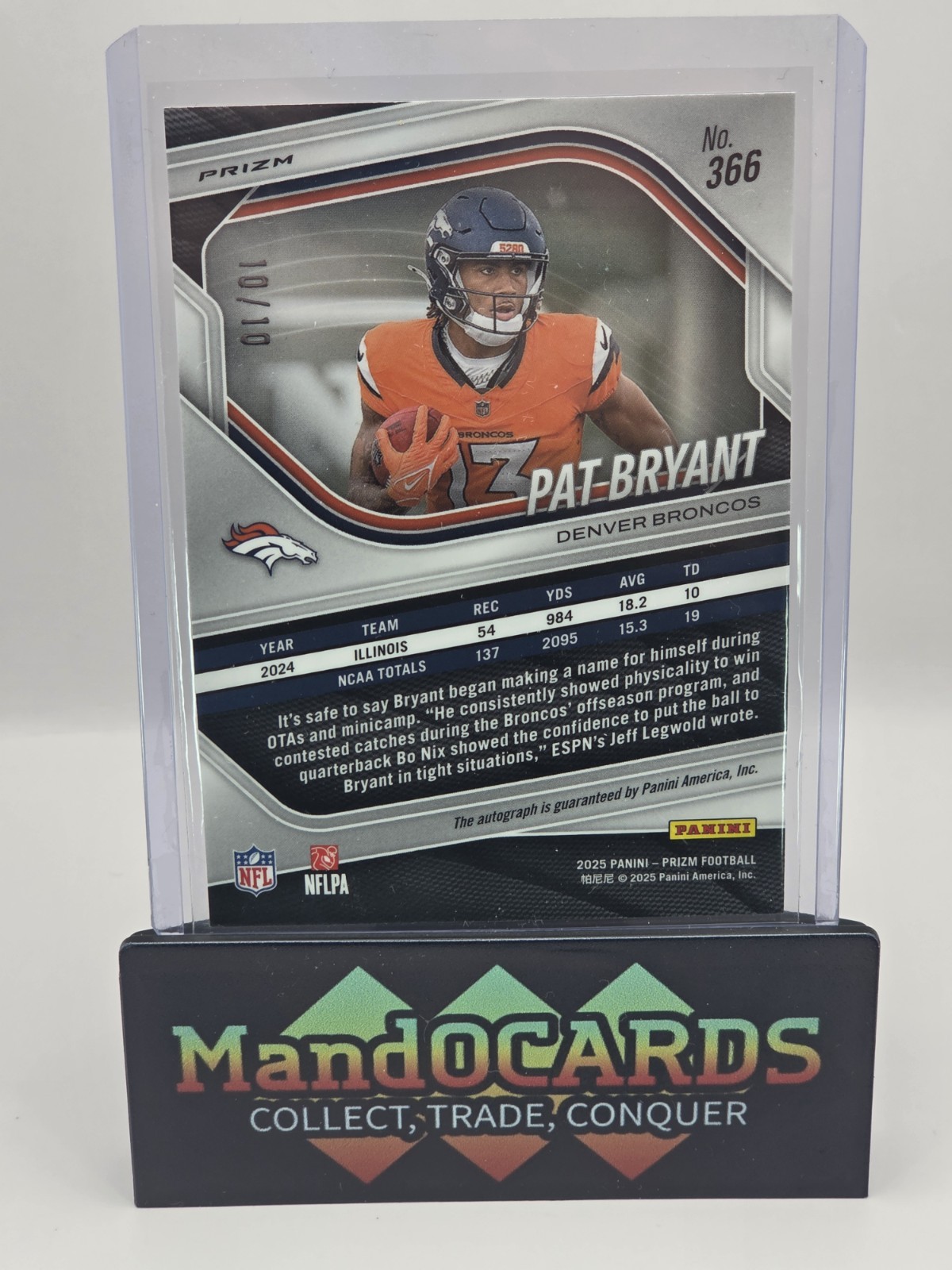 Panini 2025 Prizm Football Pat Bryant Broncos RC Gold Disco Auto #366 /10 view 2