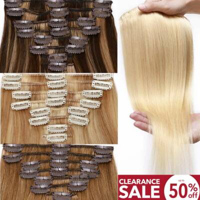 100%Remy Echthaar Clip in Extensions Haarverlängerung 8 Tressen ombre Glatt A05