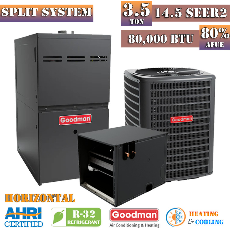 R32 Goodman Ton Heat Pump Gas Furnace System SEER2 80