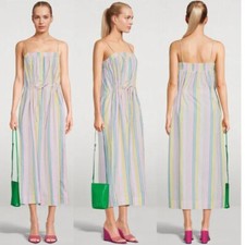 GANNI Organic Cotton Midi Dress Pastel Stripes Dress w Pockets RUNS LIKE M or 8