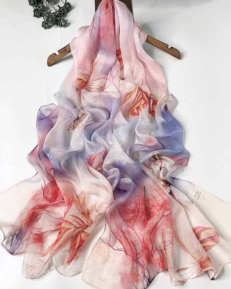 100% Silk Scarf Women neckerchief Shawl Wrap Floral blue red SJ69-36