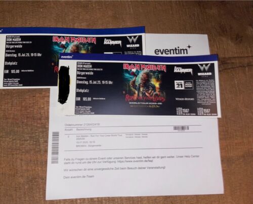 2 x Iron Maiden Ticket Bremen Bürgerweide Open Air von Eventim erworben mit Re.