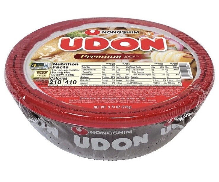 Nongshim Pre-Cooked Udon Savory Soy Premium Noodle Soup Bowl, 9.73oz Ct, 2-Pack