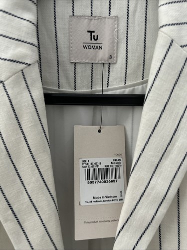 Women’s TU Cotton Linen Rich Jacket Size 8 Cream Mosaic New With Tags - Picture 3 of 10